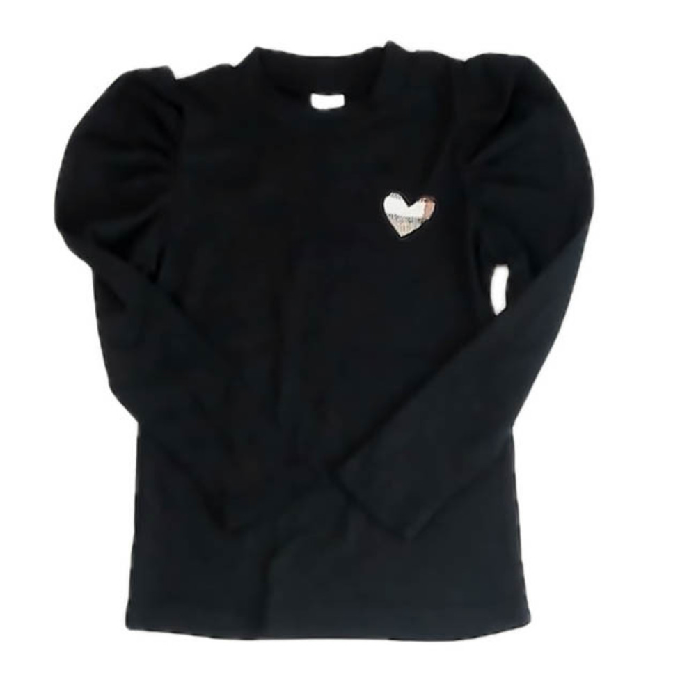 Unknown Brand Girls Black Heart Long Sleeve Shirt size: 6-7 Years